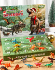 Dinosaur Advent Calendar with small toy dinosaurs on a wooden surface