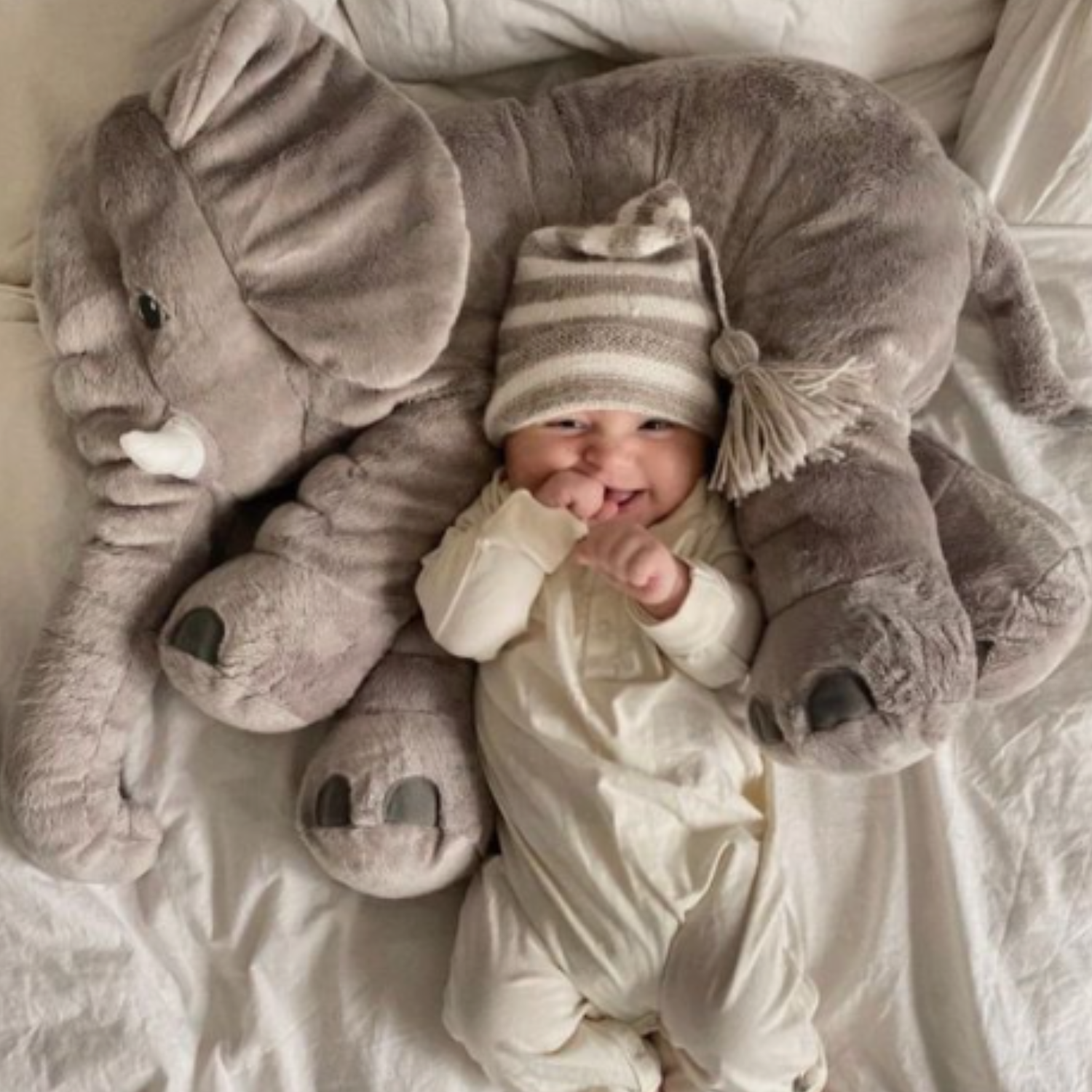 Cuddly Elephant Plush Toy for Infants and Toddlers – Soft Stuffed Animal Sleep Aid, 12 Inches, Machine Washable, Grey with Pastel Accents 1