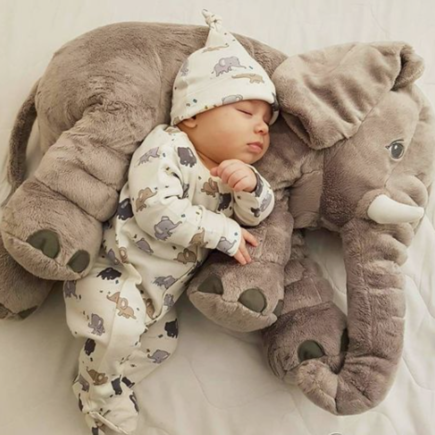 Cuddly Elephant Plush Toy for Infants and Toddlers – Soft Stuffed Animal Sleep Aid, 12 Inches, Machine Washable, Grey with Pastel Accents 3