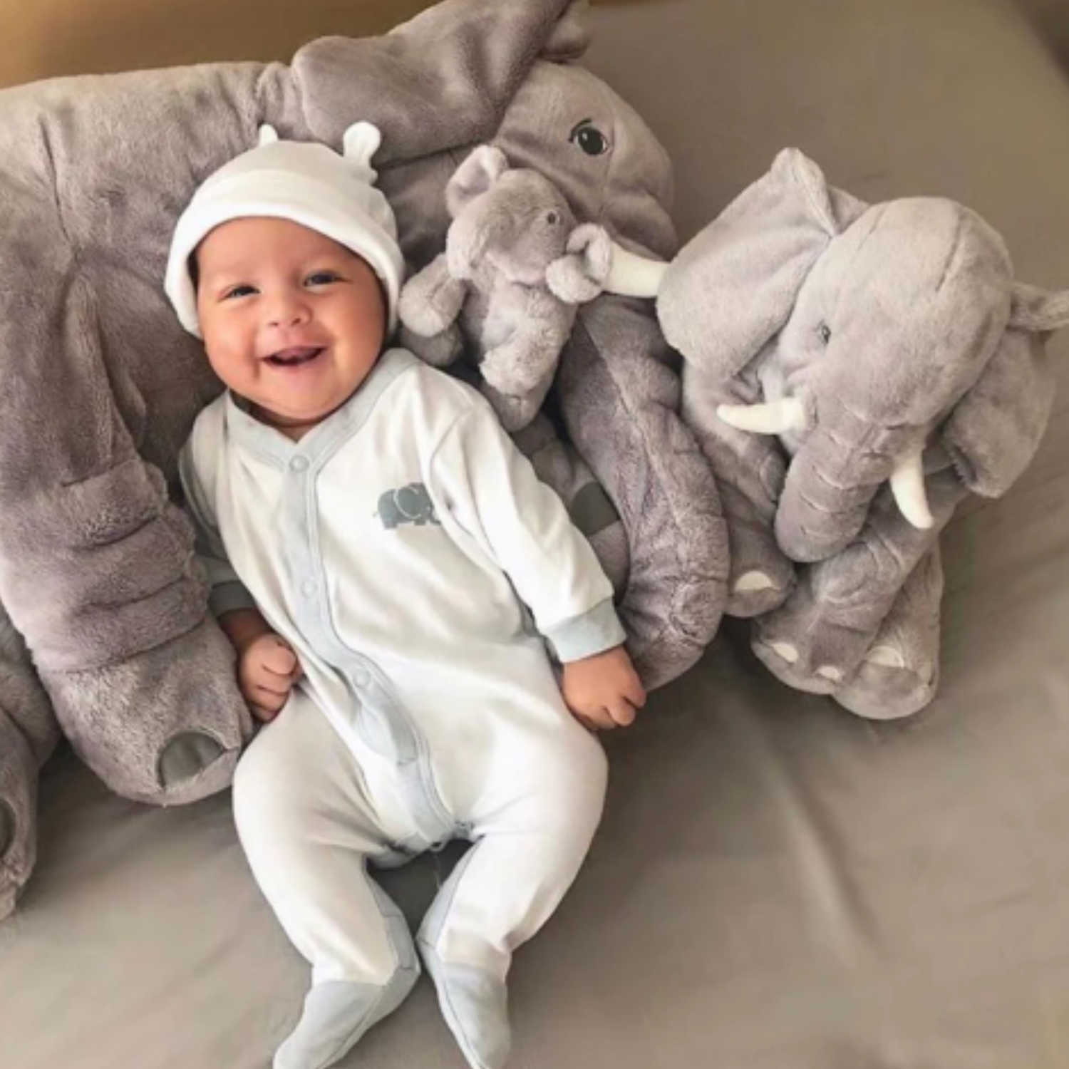 Cuddly Elephant Plush Toy for Infants and Toddlers – Soft Stuffed Animal Sleep Aid, 12 Inches, Machine Washable, Grey with Pastel Accents 4