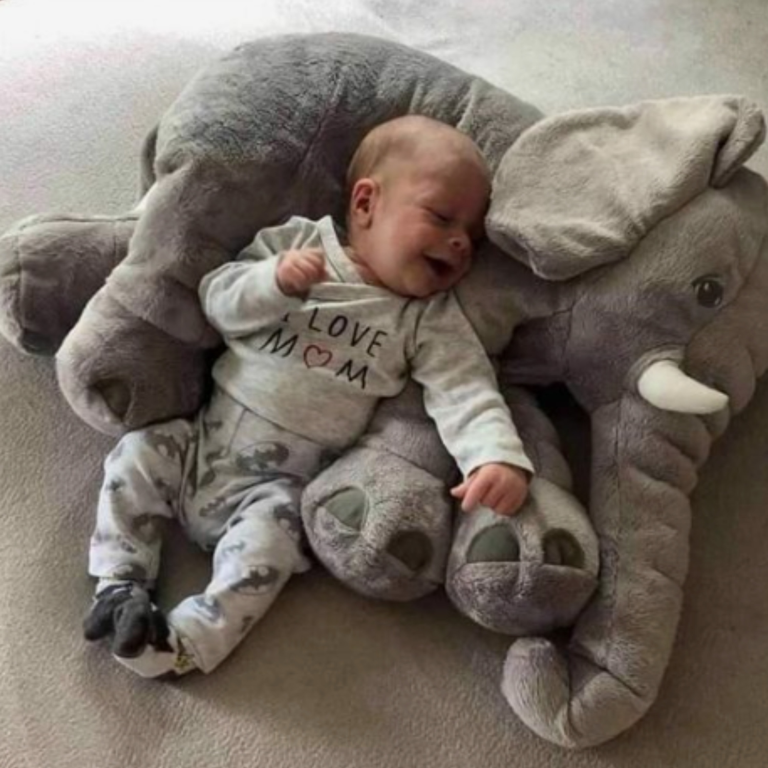 Cuddly Elephant Plush Toy for Infants and Toddlers – Soft Stuffed Animal Sleep Aid, 12 Inches, Machine Washable, Grey with Pastel Accents 5