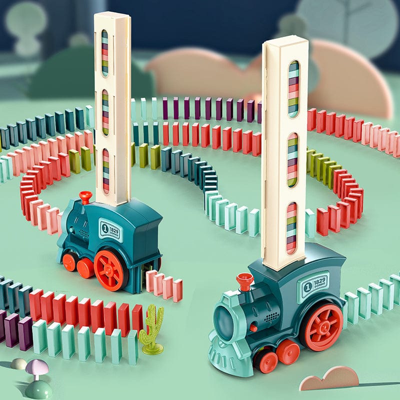 Domino Express Train Set – Interactive Play for Creative Learning and Logical Thinking, 50 Multi-Colored Dominoes, Easy Setup 1