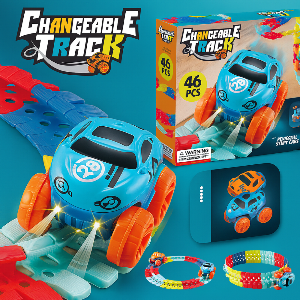 Kids Race Track Car Set with Flexible Loop Stunts – Interactive Racing Game for Ages 3+, Anti-Roll Stunt Cars, Customizable Track 0