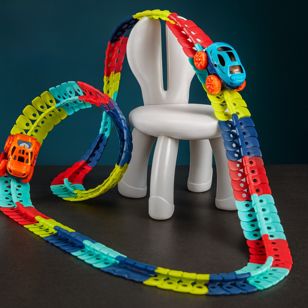 Kids Race Track Car Set with Flexible Loop Stunts – Interactive Racing Game for Ages 3+, Anti-Roll Stunt Cars, Customizable Track 5