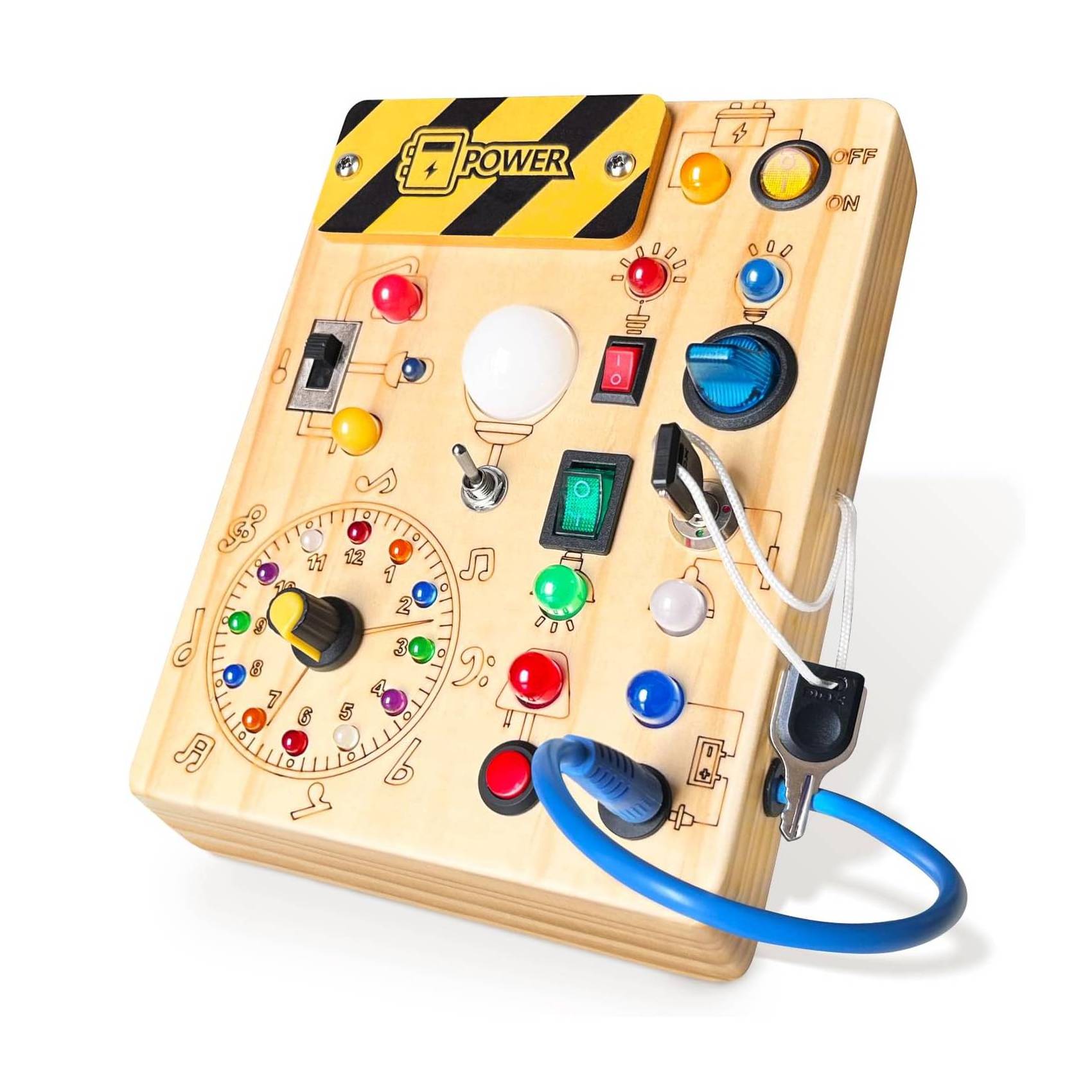 Montessori Busy Board with LED Lights – Educational Wooden Infant Toy for Fine Motor Skills and Color Recognition 0