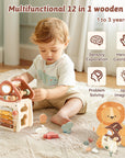 Montessori Busy Box – 12-in-1 Educational Toy for 1 to 3 Year Olds, Wooden Music and Sensory Learning Toy 3