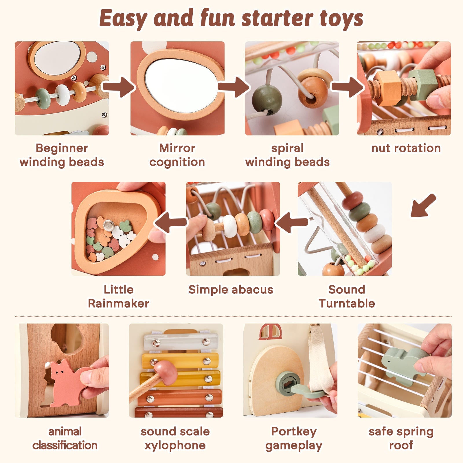 Montessori Busy Box – 12-in-1 Educational Toy for 1 to 3 Year Olds, Wooden Music and Sensory Learning Toy 4