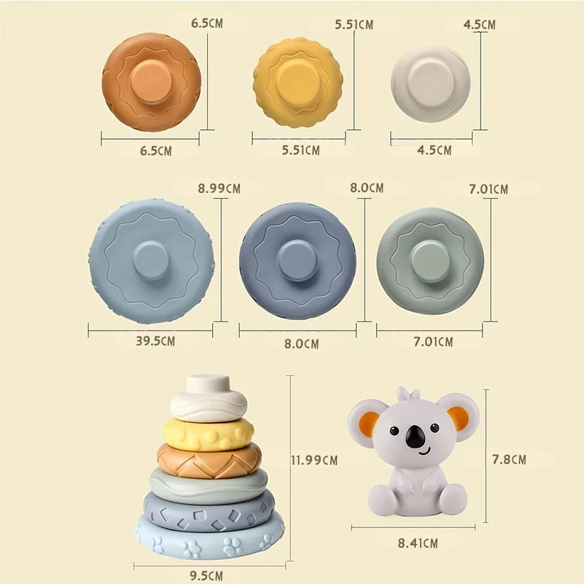 Montessori Stacking Tower Toy for Infants – Wooden Stacking Cups for Motor Skills Development, Koala Design 7