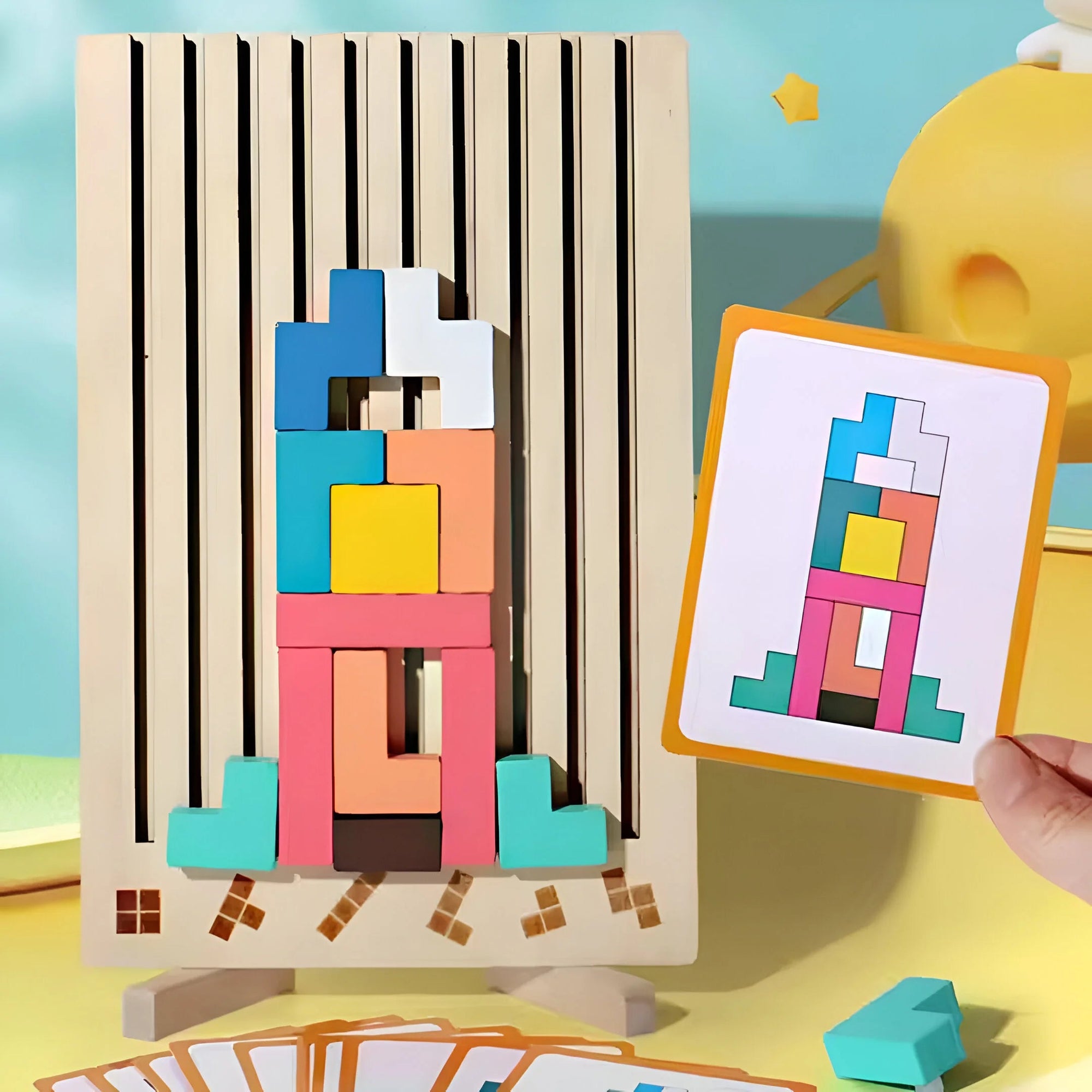 Montessori Wooden Tetris Stacking Tower Game for Ages 3 and Up – Educational Stack Blocks with Challenge Cards 3