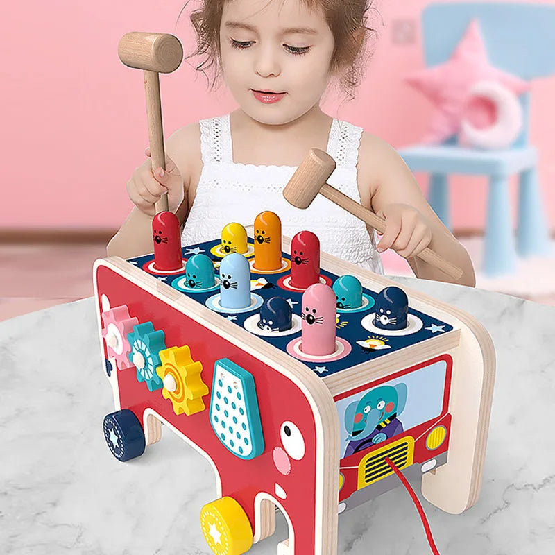 Montessori Wooden Toy Elephant Bus for Motor Skills Development – Colorful Interactive Learning Toy for Ages 18 Months and Up 1