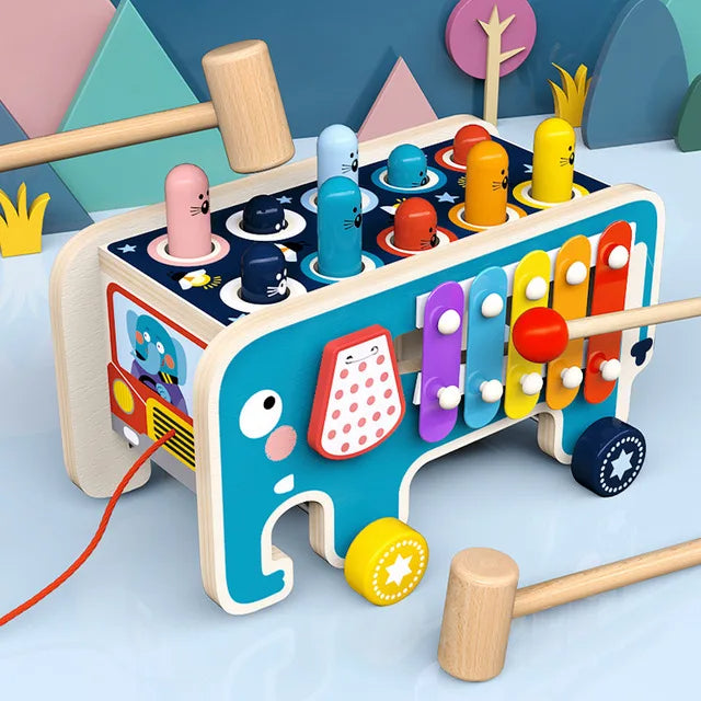 Montessori Wooden Toy Elephant Bus for Motor Skills Development – Colorful Interactive Learning Toy for Ages 18 Months and Up 2