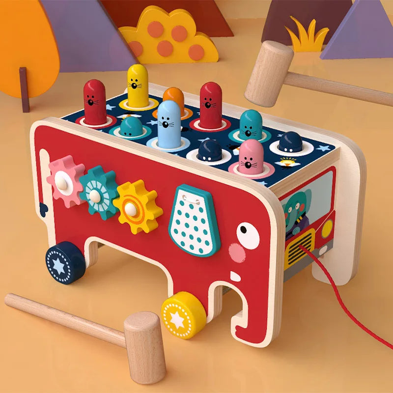 Montessori Wooden Toy Elephant Bus for Motor Skills Development – Colorful Interactive Learning Toy for Ages 18 Months and Up 3