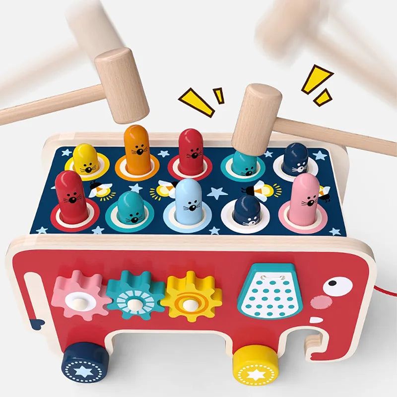 Montessori Wooden Toy Elephant Bus for Motor Skills Development – Colorful Interactive Learning Toy for Ages 18 Months and Up 4
