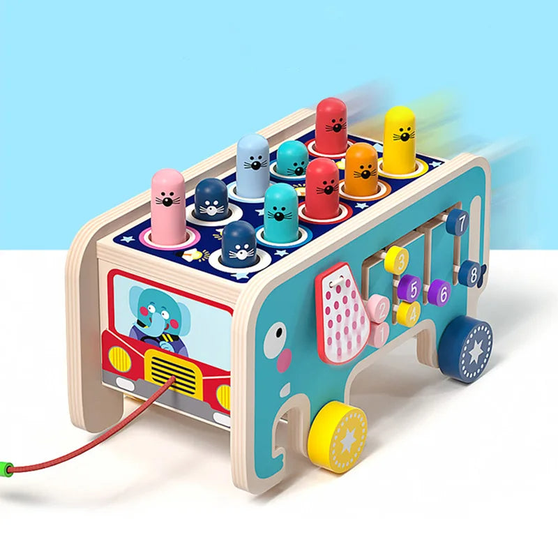 Montessori Wooden Toy Elephant Bus for Motor Skills Development – Colorful Interactive Learning Toy for Ages 18 Months and Up 5