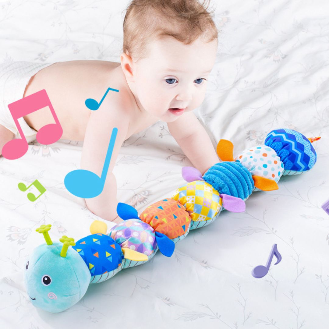Sensory Plush Caterpillar Toy with Rattle and Music – Engaging Development Tool for Infants, Soft and Safe Material 4