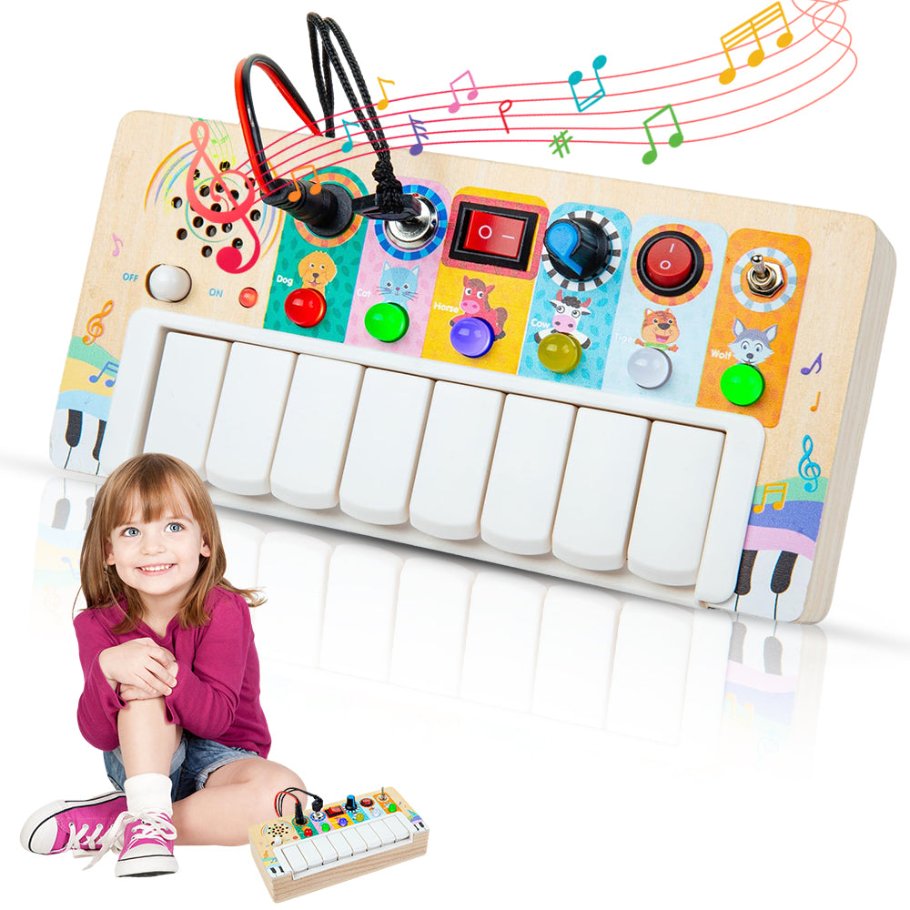 Montessori Wooden Piano Activity Board – Educational Toy for 3 Year Olds with Lights, Sounds, and Interactive Elements 0