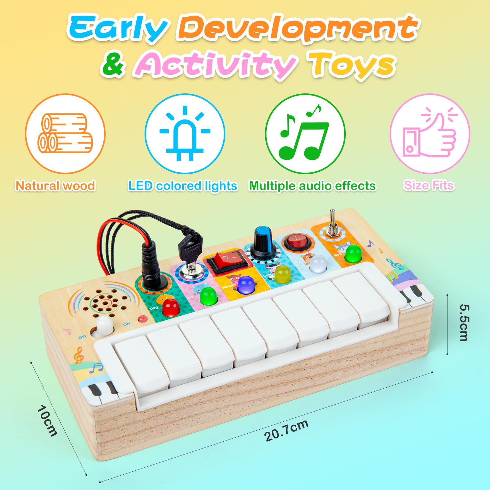 Montessori Wooden Piano Activity Board – Educational Toy for 3 Year Olds with Lights, Sounds, and Interactive Elements 2